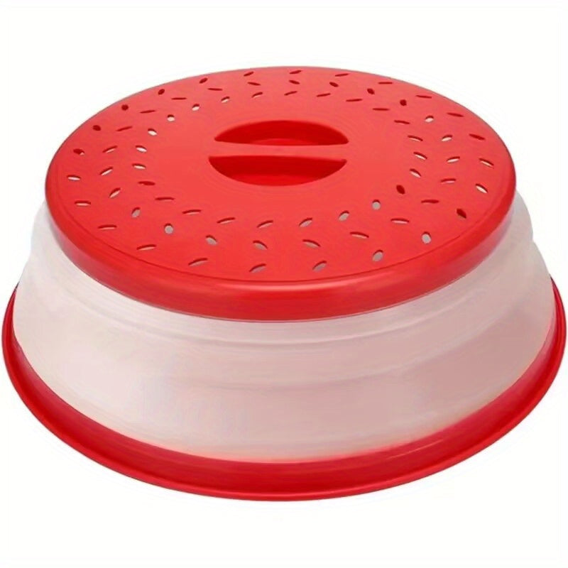 Tovolo Microwave Splatter Cover for Medium Bowls - Foldable Ventilated Silicone Lid with Handle, BPA-Free Candy Apple Red Splatter Protector for Meal Prep, Microwave & Kitchen Use, Microwave Food Cover