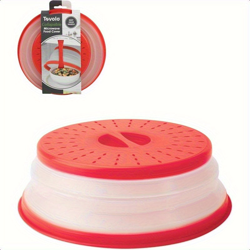 Tovolo Microwave Splatter Cover for Medium Bowls - Foldable Ventilated Silicone Lid with Handle, BPA-Free Candy Apple Red Splatter Protector for Meal Prep, Microwave & Kitchen Use, Microwave Food Cover