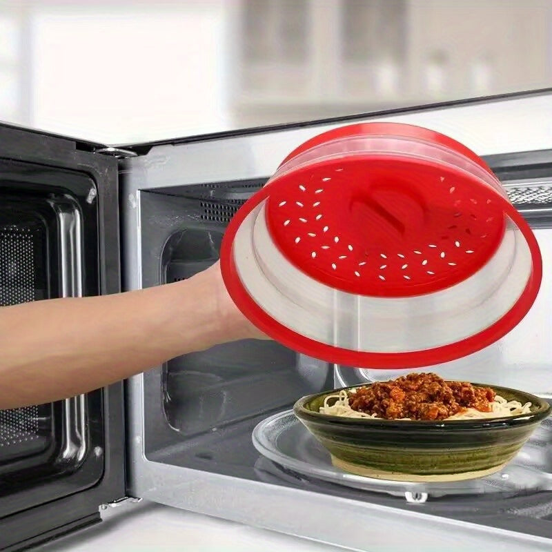 Tovolo Microwave Splatter Cover for Medium Bowls - Foldable Ventilated Silicone Lid with Handle, BPA-Free Candy Apple Red Splatter Protector for Meal Prep, Microwave & Kitchen Use, Microwave Food Cover
