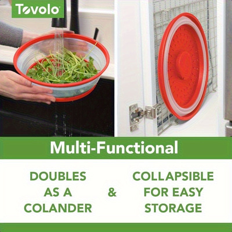 Tovolo Microwave Splatter Cover for Medium Bowls - Foldable Ventilated Silicone Lid with Handle, BPA-Free Candy Apple Red Splatter Protector for Meal Prep, Microwave & Kitchen Use, Microwave Food Cover