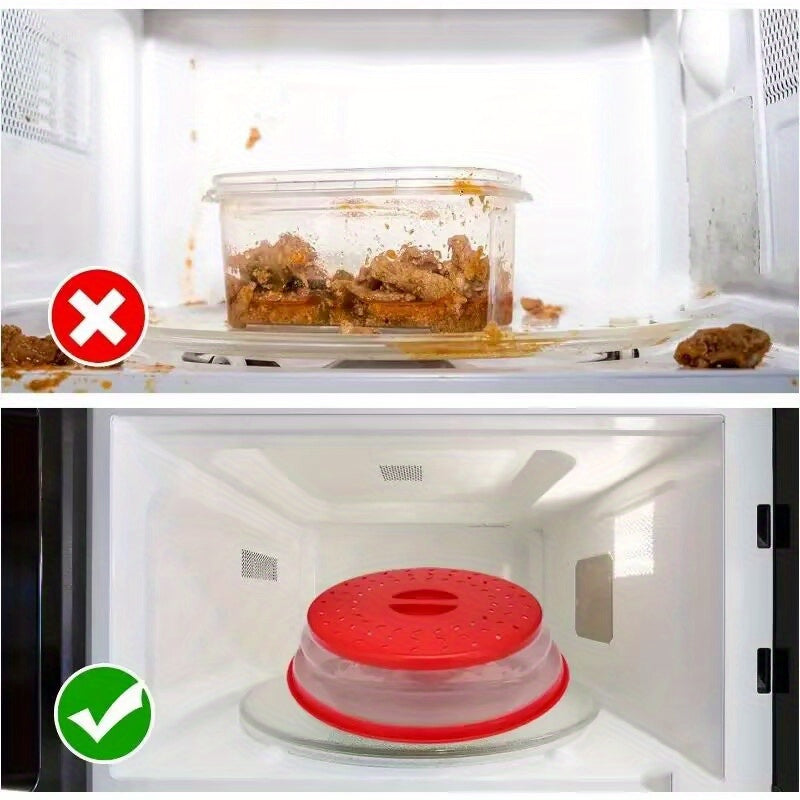Tovolo Microwave Splatter Cover for Medium Bowls - Foldable Ventilated Silicone Lid with Handle, BPA-Free Candy Apple Red Splatter Protector for Meal Prep, Microwave & Kitchen Use, Microwave Food Cover