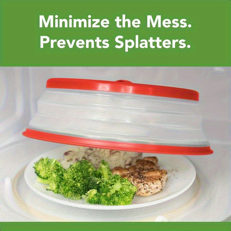 Tovolo Microwave Splatter Cover for Medium Bowls - Foldable Ventilated Silicone Lid with Handle, BPA-Free Candy Apple Red Splatter Protector for Meal Prep, Microwave & Kitchen Use, Microwave Food Cover