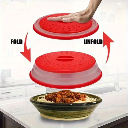 Tovolo Microwave Splatter Cover for Medium Bowls - Foldable Ventilated Silicone Lid with Handle, BPA-Free Candy Apple Red Splatter Protector for Meal Prep, Microwave & Kitchen Use, Microwave Food Cover