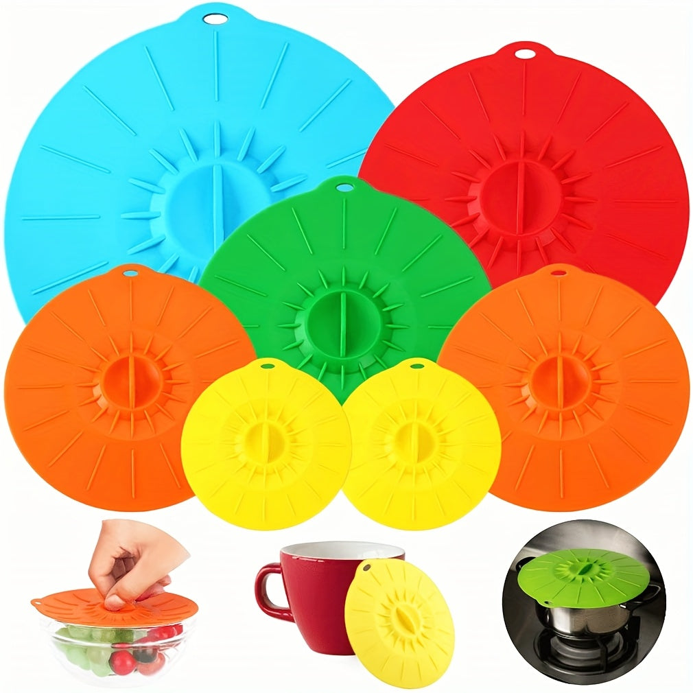 7pcs Silicone Lids, 7pcs Microwave Splatter Cover, 5 Sizes Reusable Heat Resistant Food Suction Lids Fits Cups, Bowls, Plates, Pots, Pans, Skillets, Stove Top, Oven, Fridge BPA Free, Mothers Day Gifts