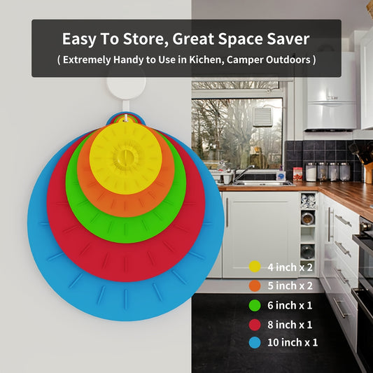 7pcs Silicone Lids, 7pcs Microwave Splatter Cover, 5 Sizes Reusable Heat Resistant Food Suction Lids Fits Cups, Bowls, Plates, Pots, Pans, Skillets, Stove Top, Oven, Fridge BPA Free, Mothers Day Gifts