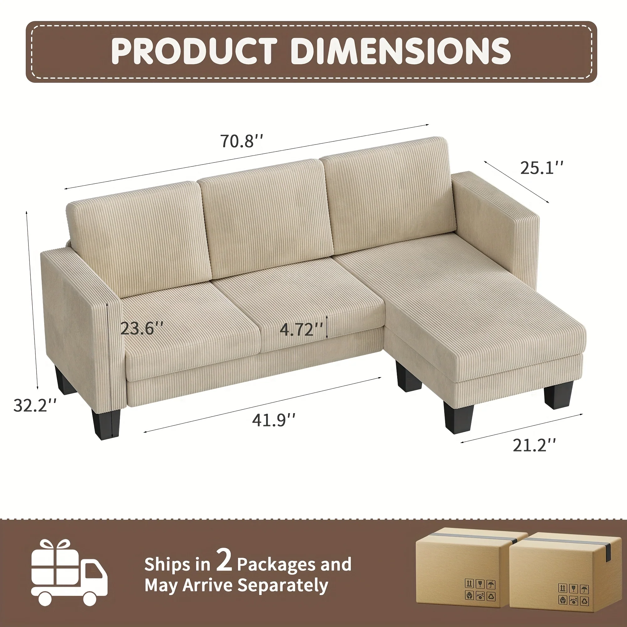 3 Seater Sofa Convertible Reversible Sofa Living Room Furniture Set Corduroy Local Warehouse