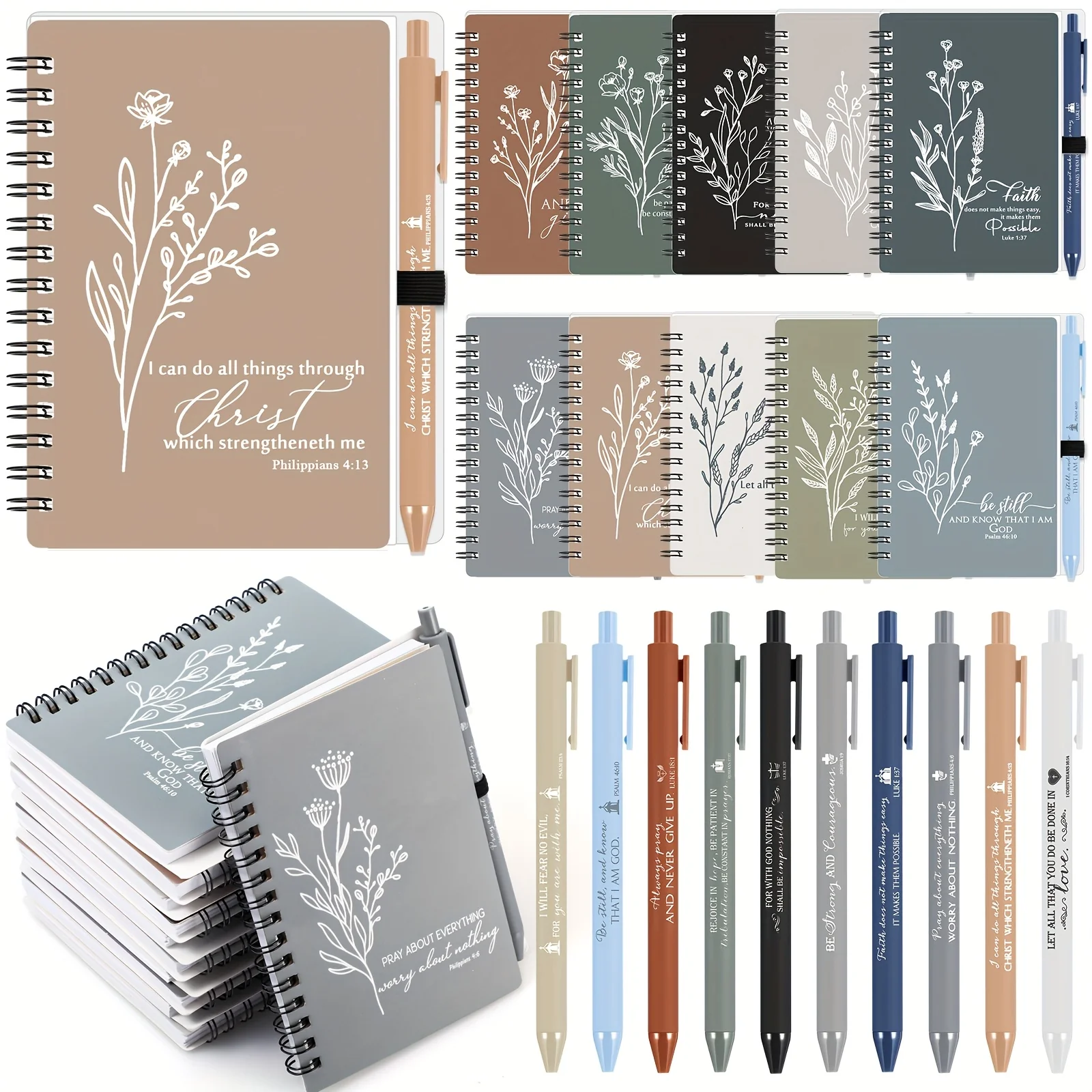 20 Sets Notebook 20 Sets Valentine's Day Gifts Bulk A6 Spiral Notebook Bible Journal For Women Men | Religious Aesthetic Scripture Notepad With Ballpoint Pen For Pastor Wife Sunday School